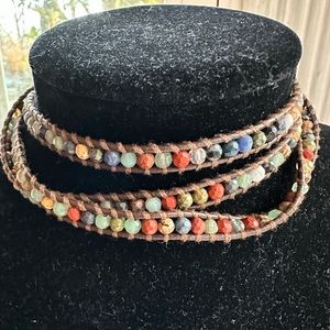 Chan Luu Semiprecious Mix Wrap Bracelet on Brown Leather